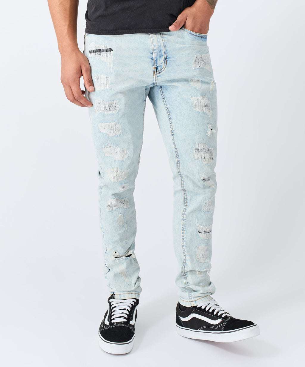 Light Wash Distressed Skinny Jeans - Light Blue