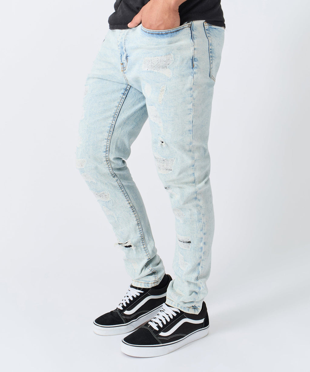 Light Wash Distressed Skinny Jeans - Light Blue