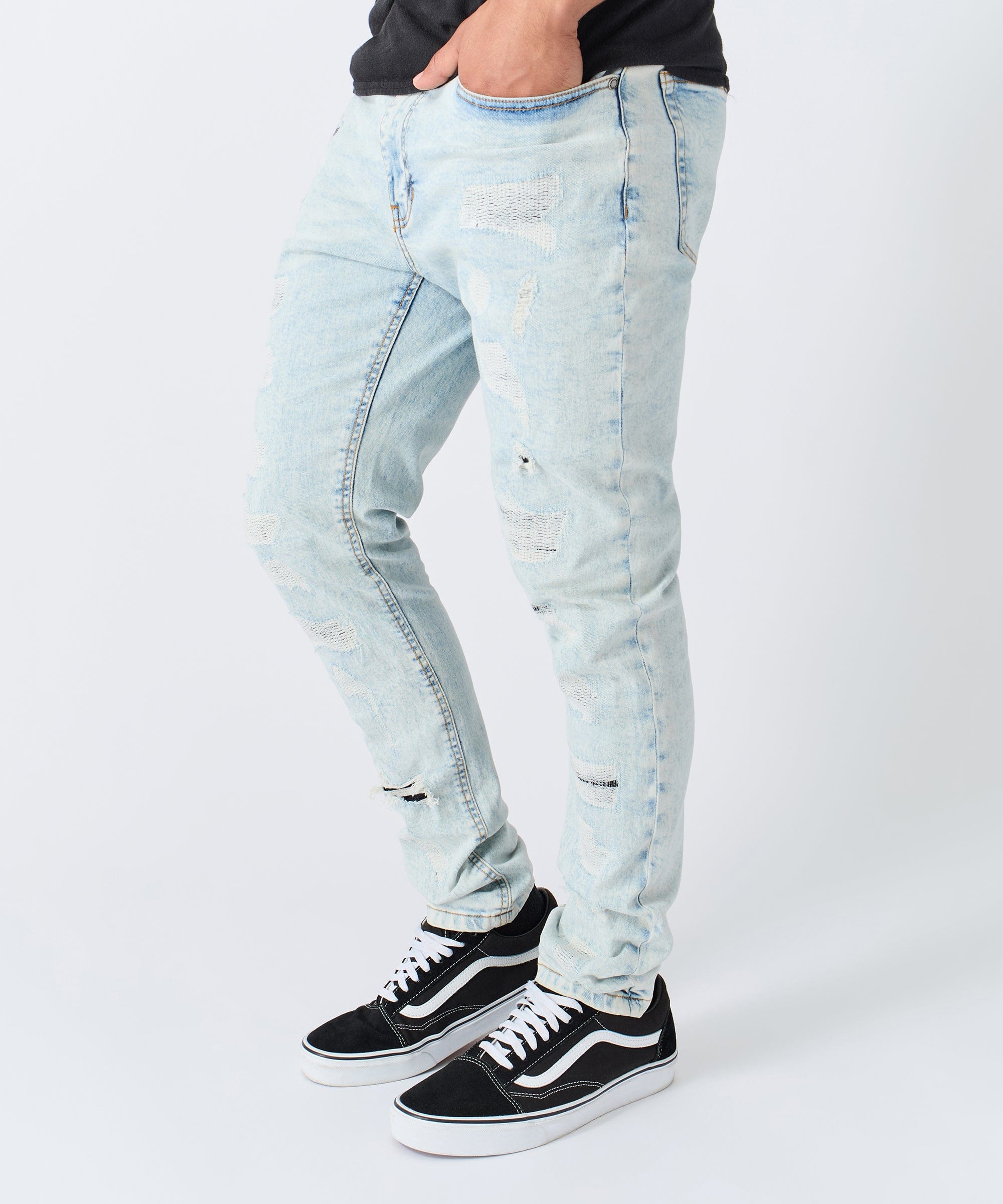 Light Wash Distressed Skinny Jeans - Light Blue