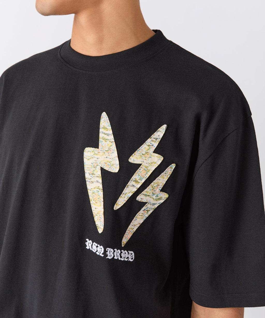 Lightning Bolt Applique Short Sleeve Tee - Black