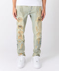 Ladder Distressed Skinny Jeans - Light Blue