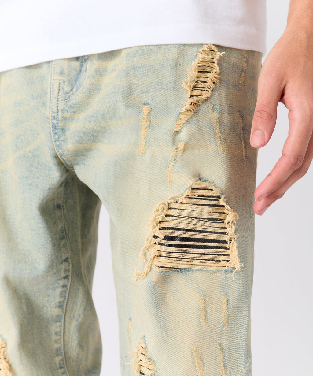 Ladder Distressed Skinny Jeans - Light Blue