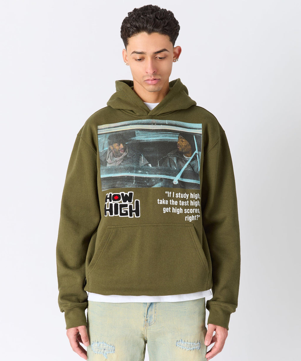 How High Study High Graphic Hoodie - Olive Green