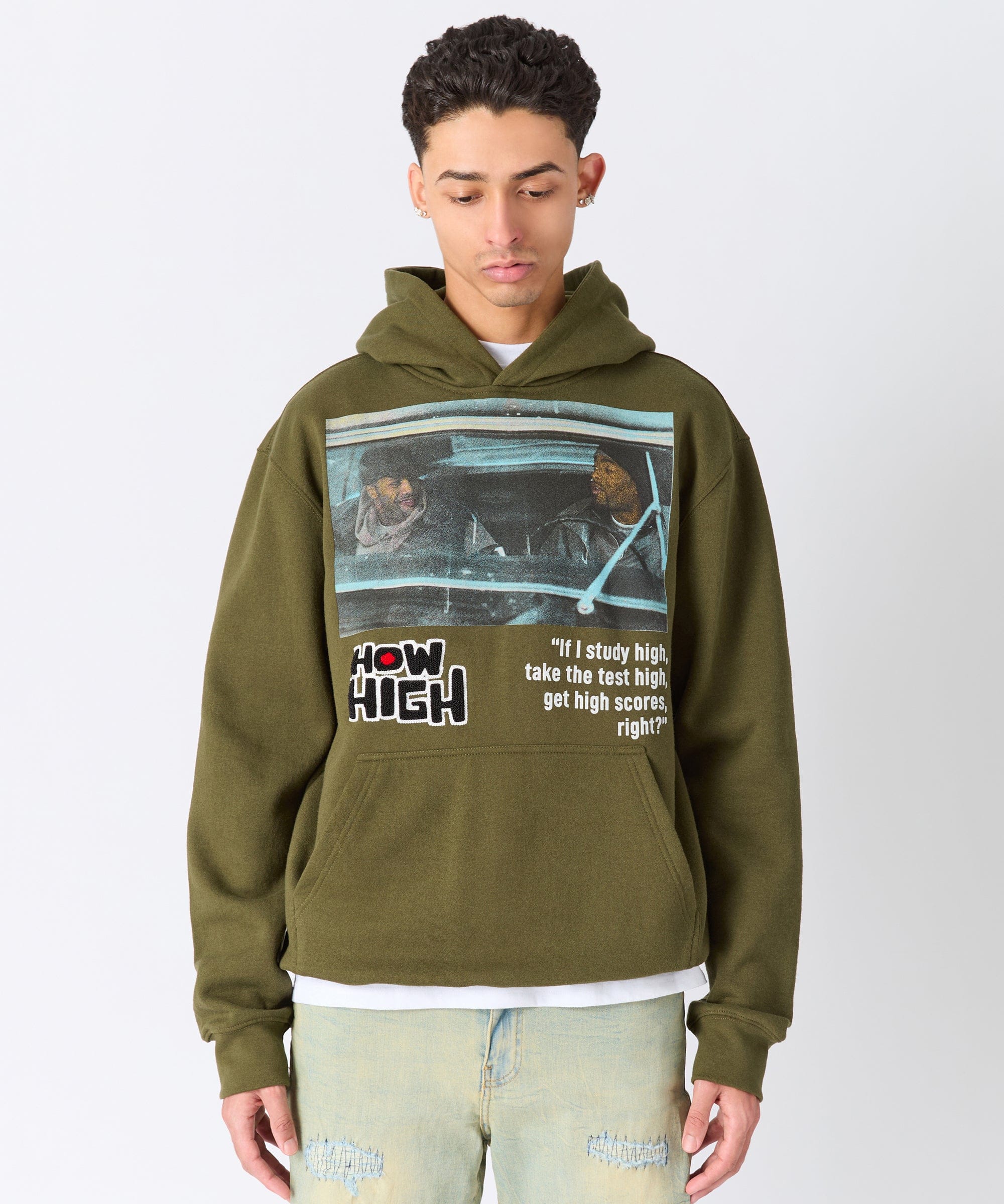 How High Study High Graphic Hoodie - Olive Green
