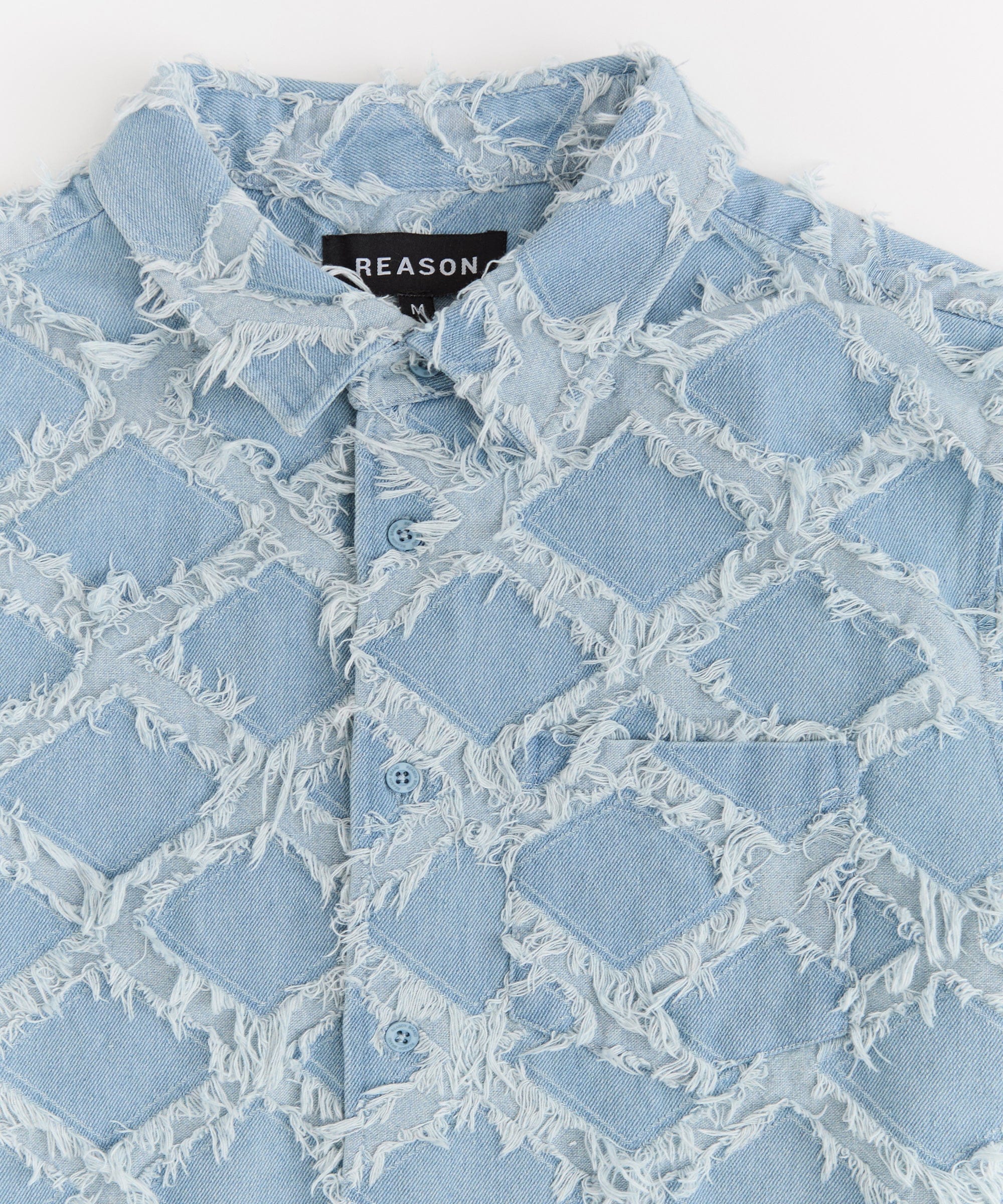 Frayed Textured Button Down Shirt - Blue