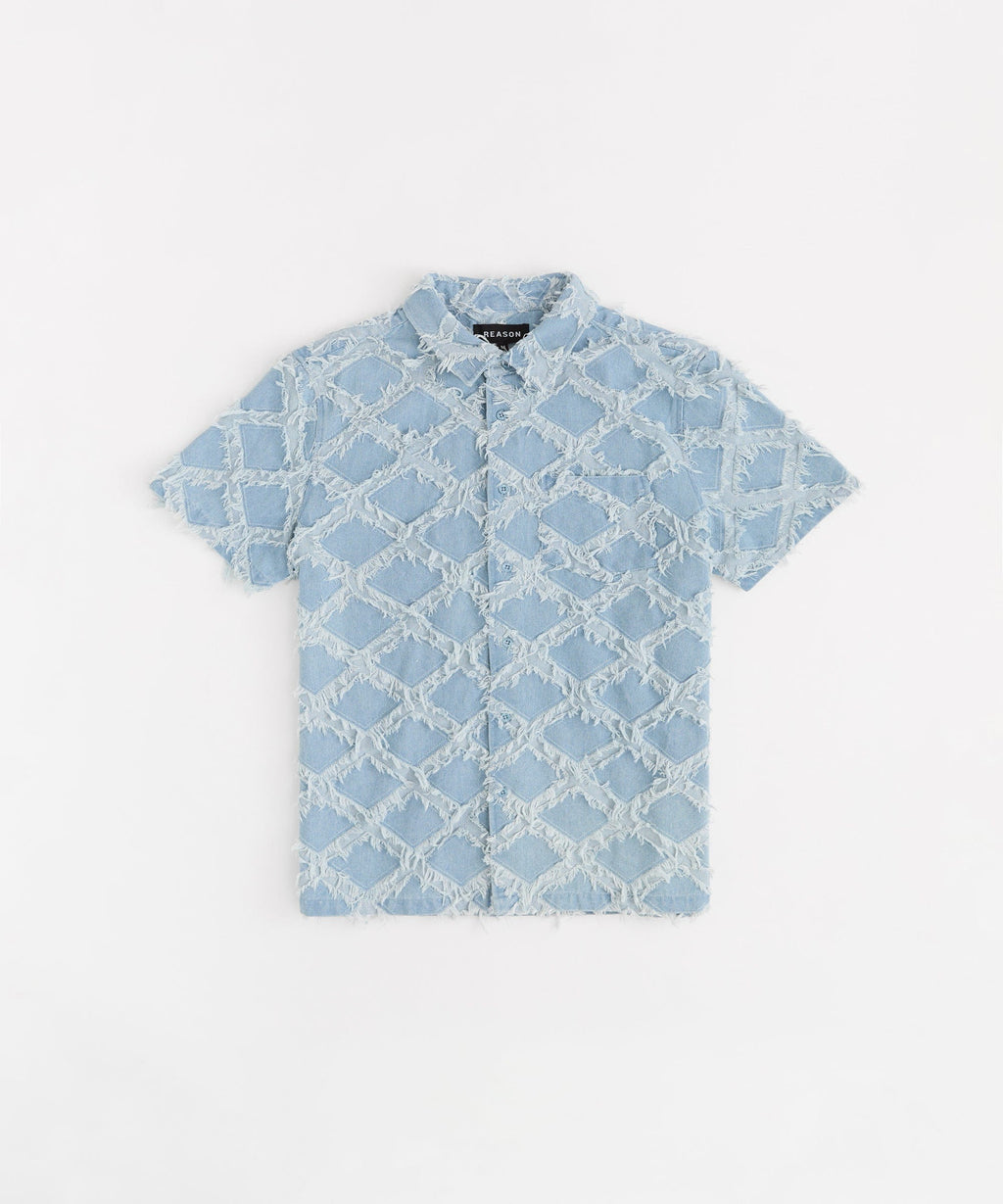 Frayed Textured Button Down Shirt - Blue