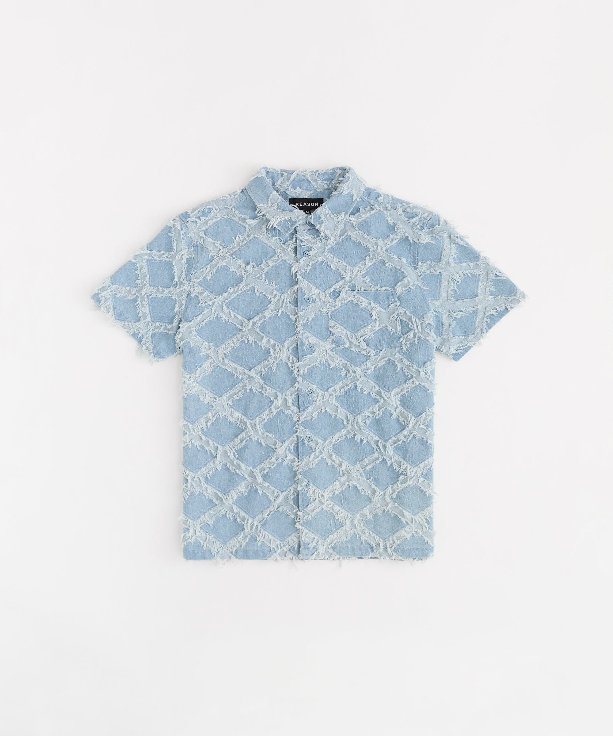 Frayed Textured Button Down Shirt - Blue
