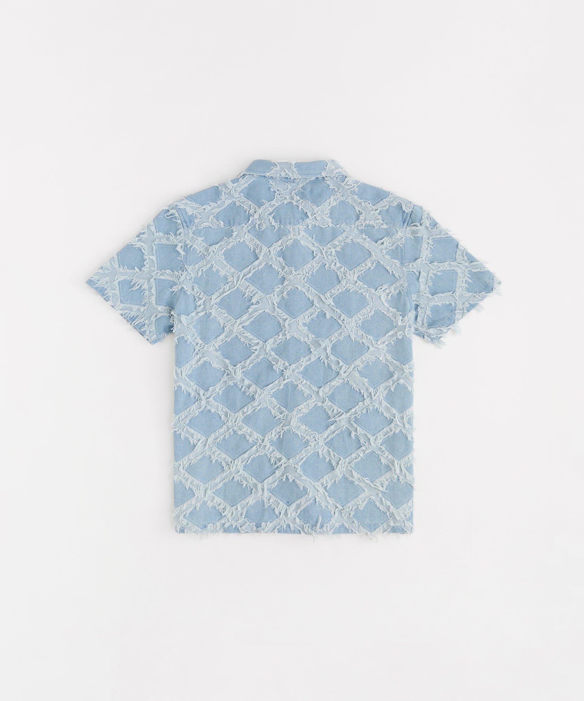Frayed Textured Button Down Shirt - Blue