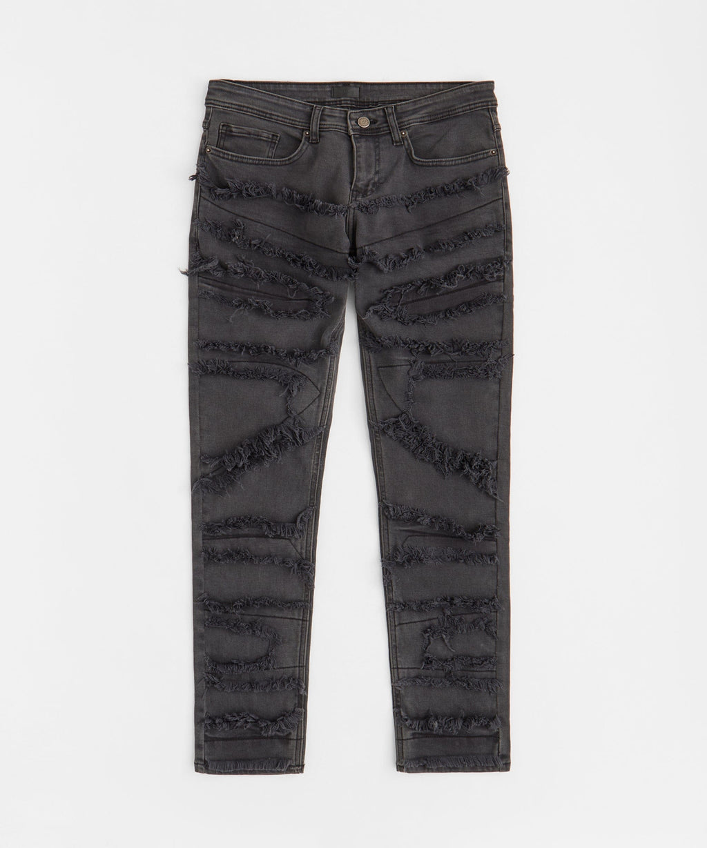 Heavy Distressed Frayed Skinny Jean - Dark Grey