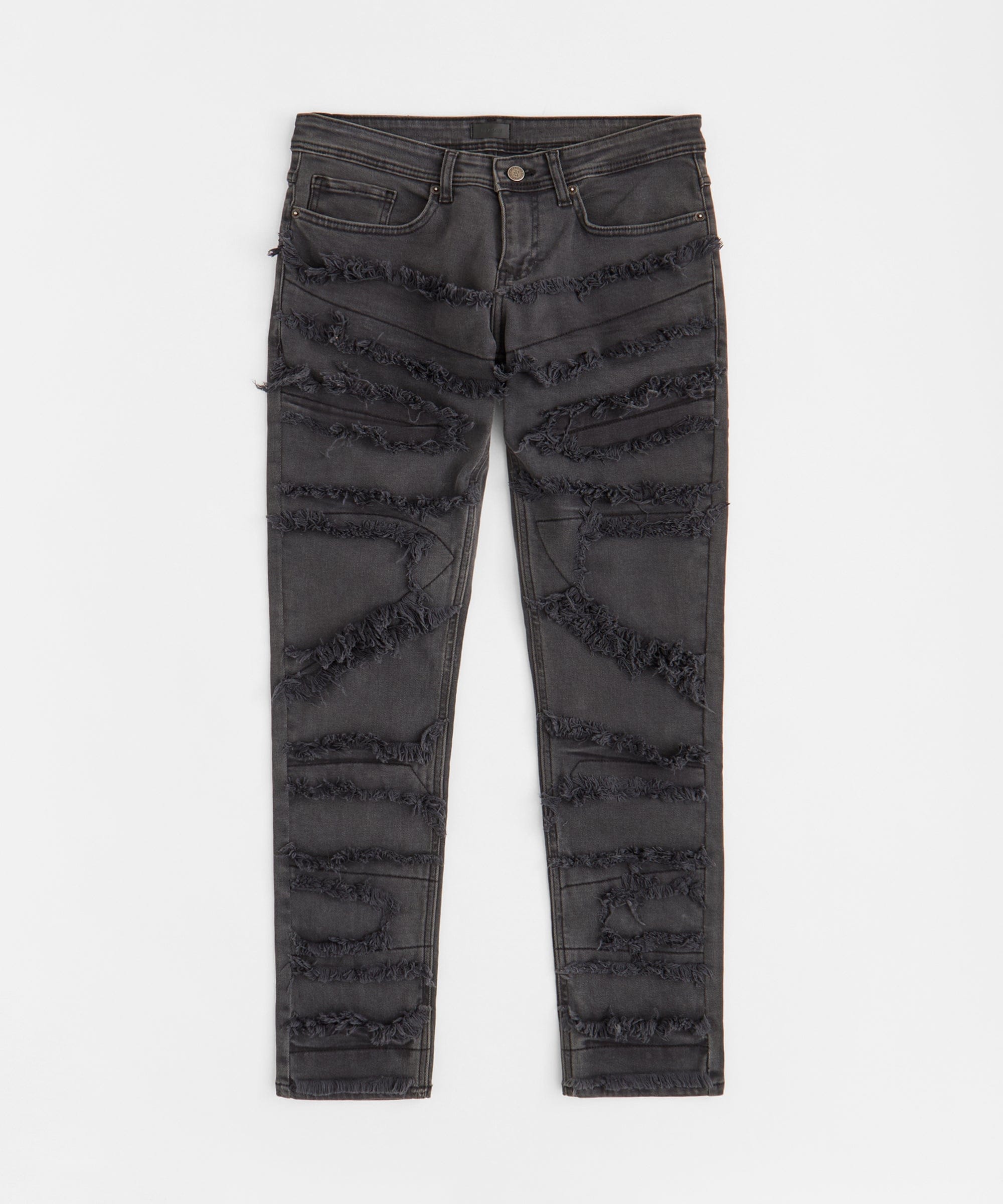 Heavy Distressed Frayed Skinny Jean - Dark Grey