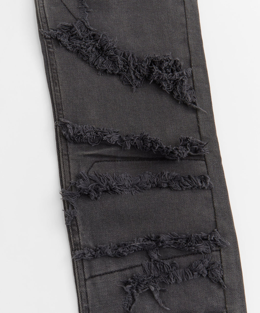 Heavy Distressed Frayed Skinny Jean - Dark Grey