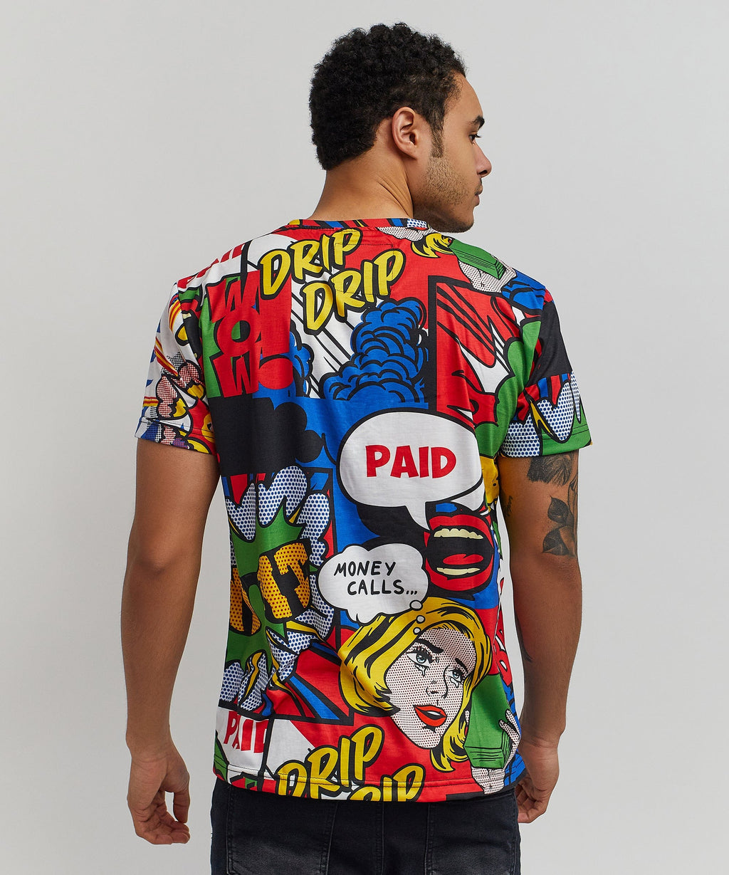 Money Drip All-Over Print Short Sleeve Tee - Multicolor