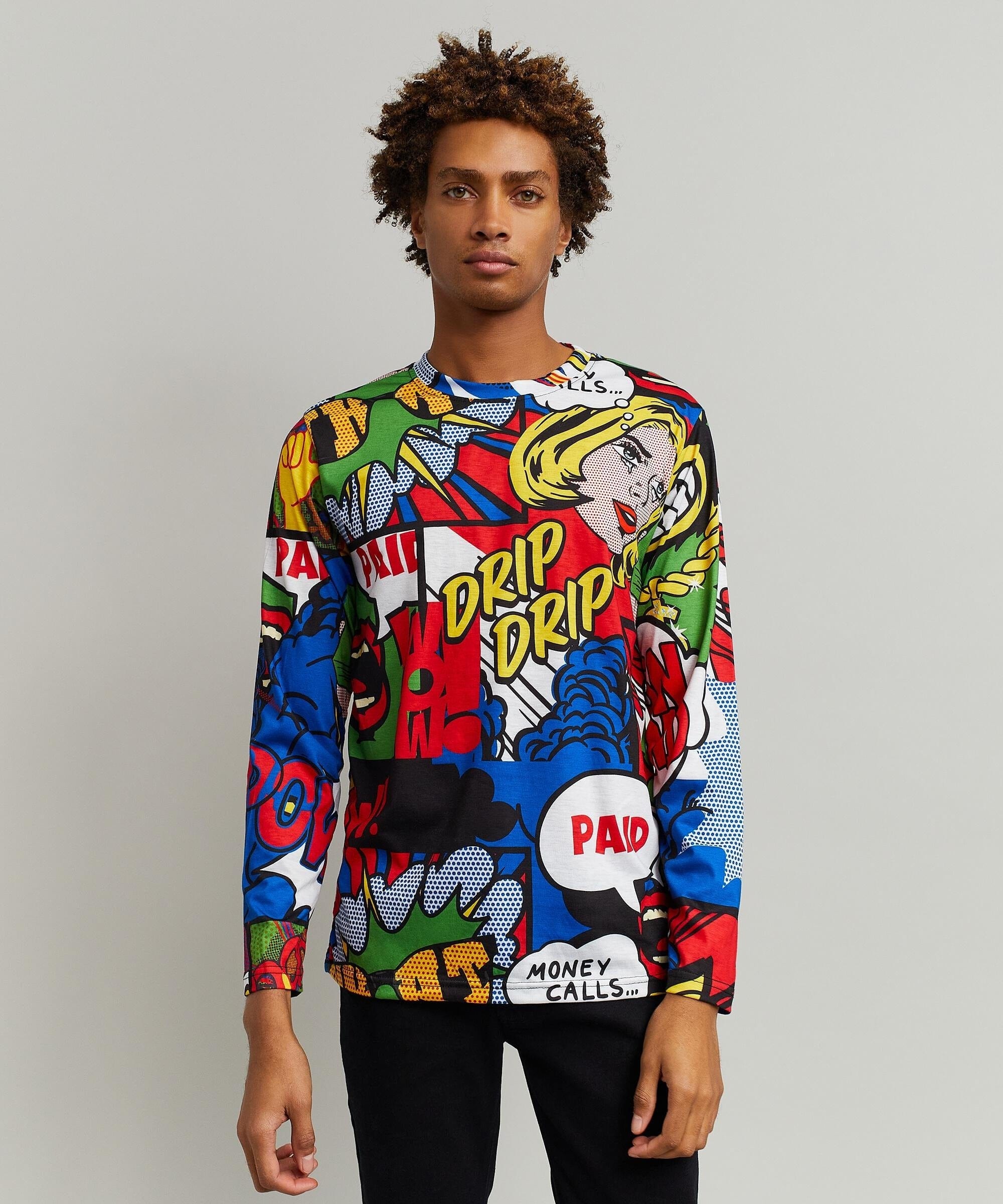 Money Drip Allover Print Long Sleeve Tee