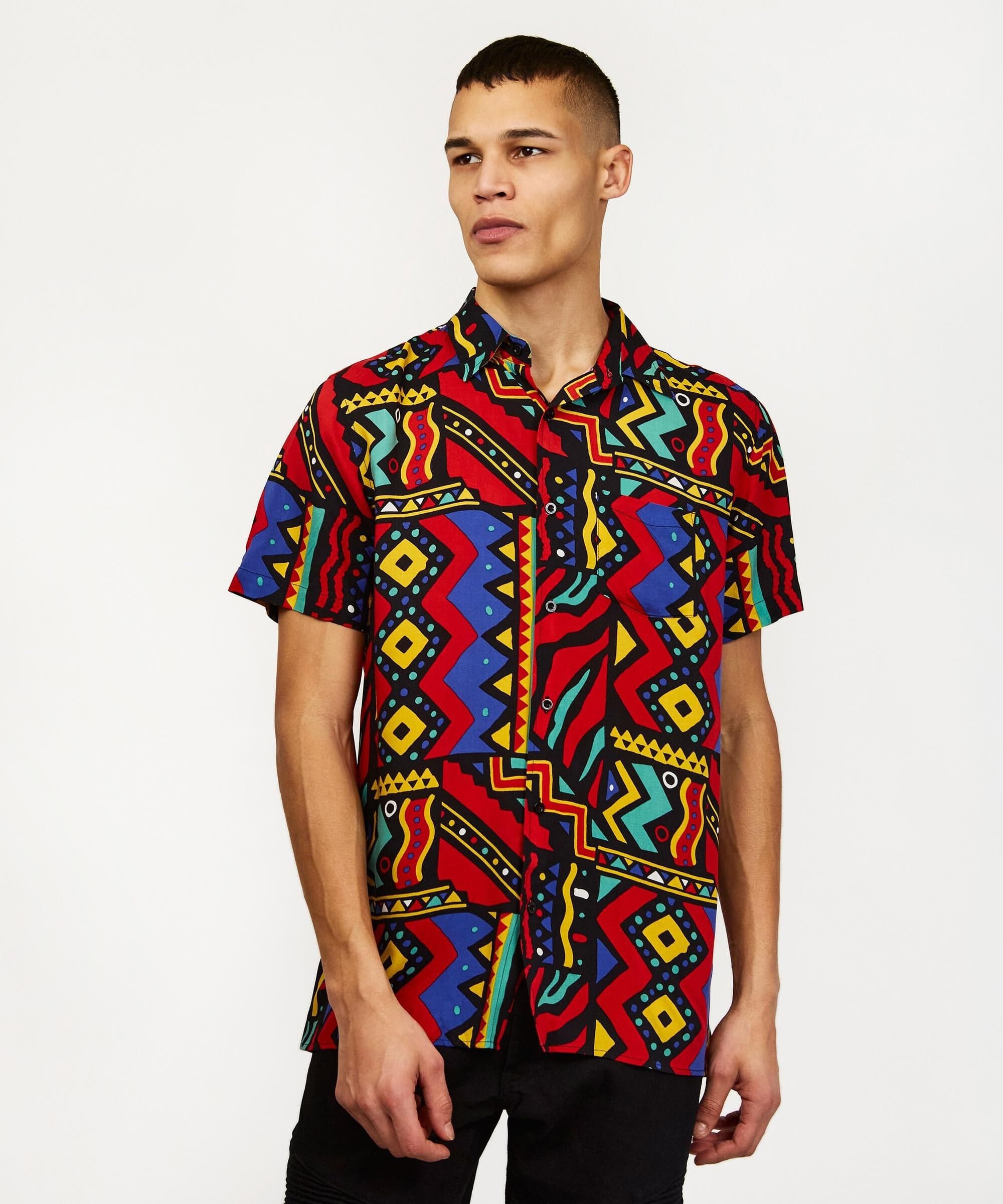 Heritage Viscose Button-Down Short Sleeve Shirt - Multicolor