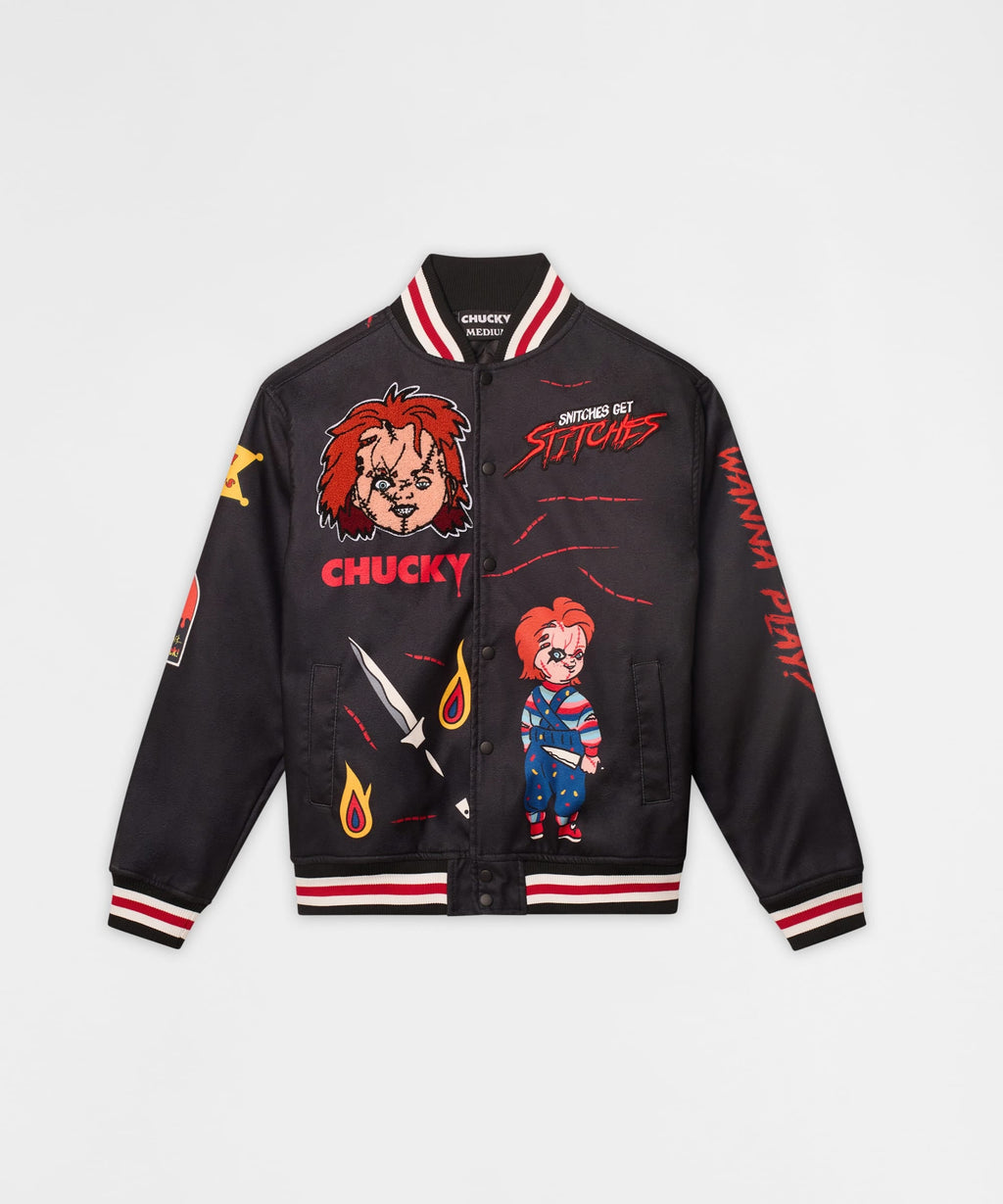 Kids Chucky Chenille Patched Varsity Jacket - Black