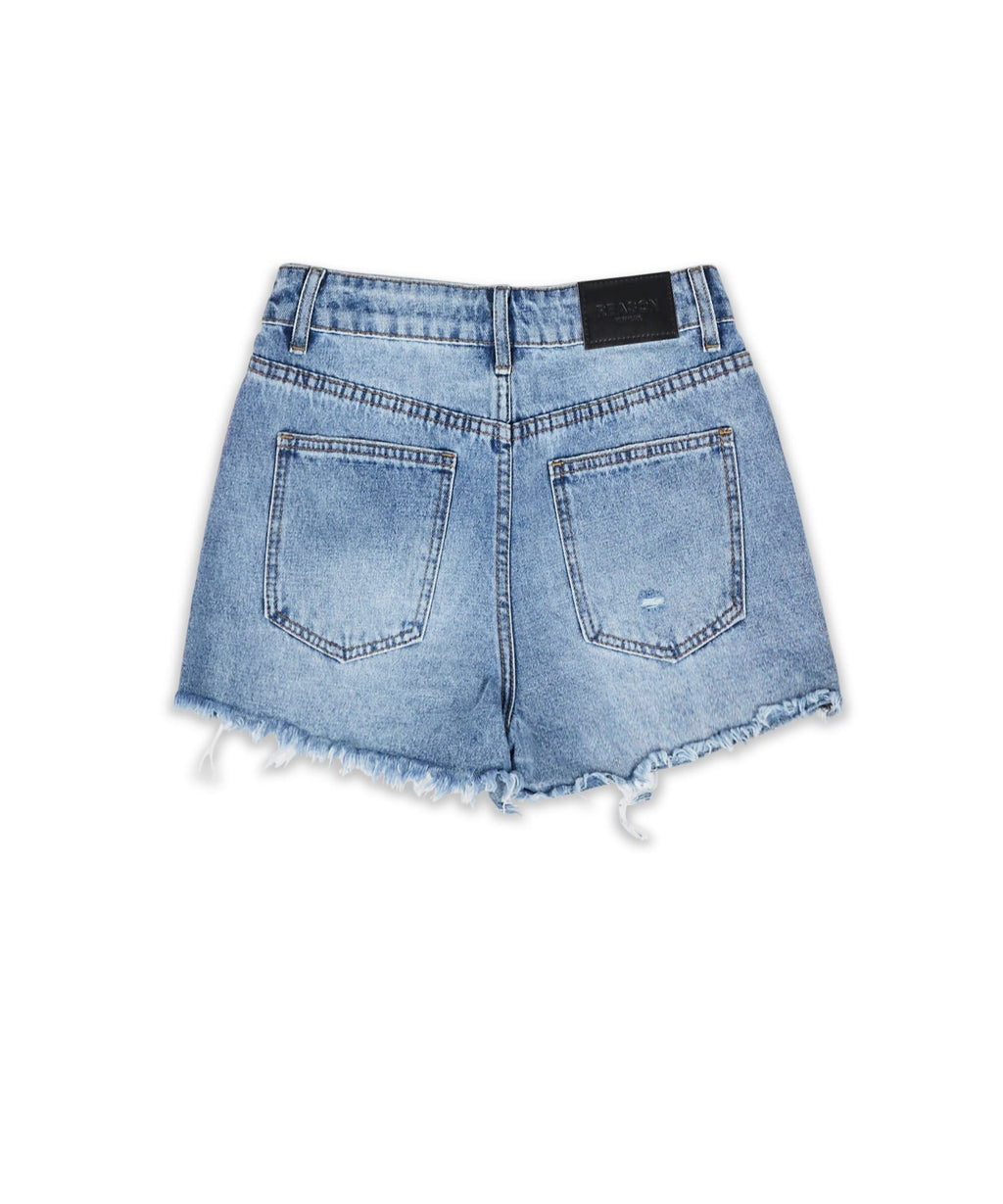 Madison Women's Distressed High-Waist Denim Shorts - Blue