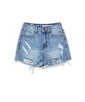 Madison Women's Distressed High-Waist Denim Shorts - Blue