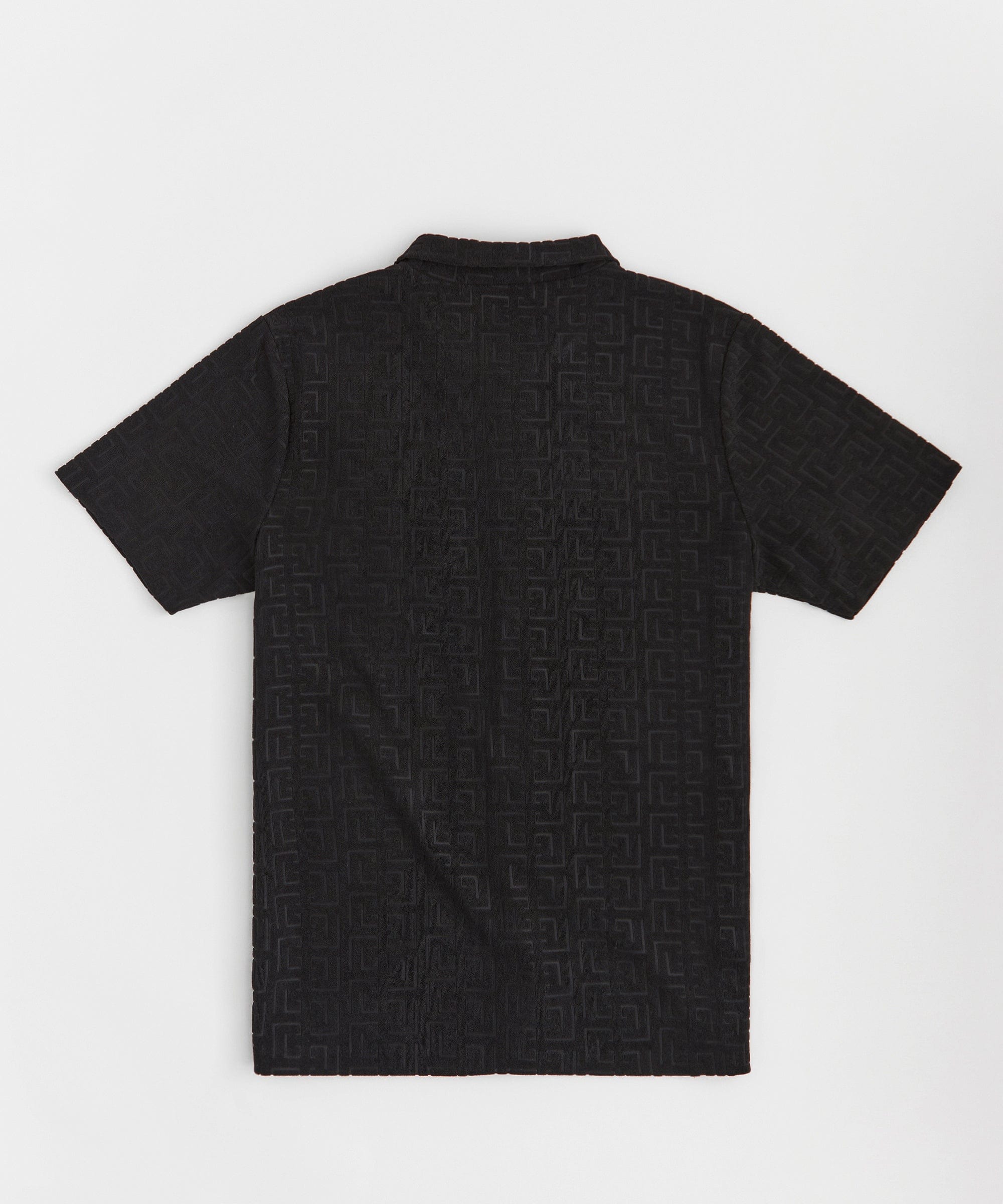 Geometric Viscose Button-Down Short Sleeve Shirt - Black