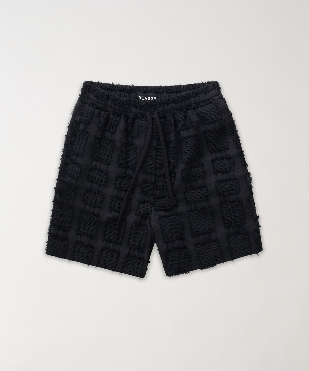 Grid Kid's Textured Shorts - Black