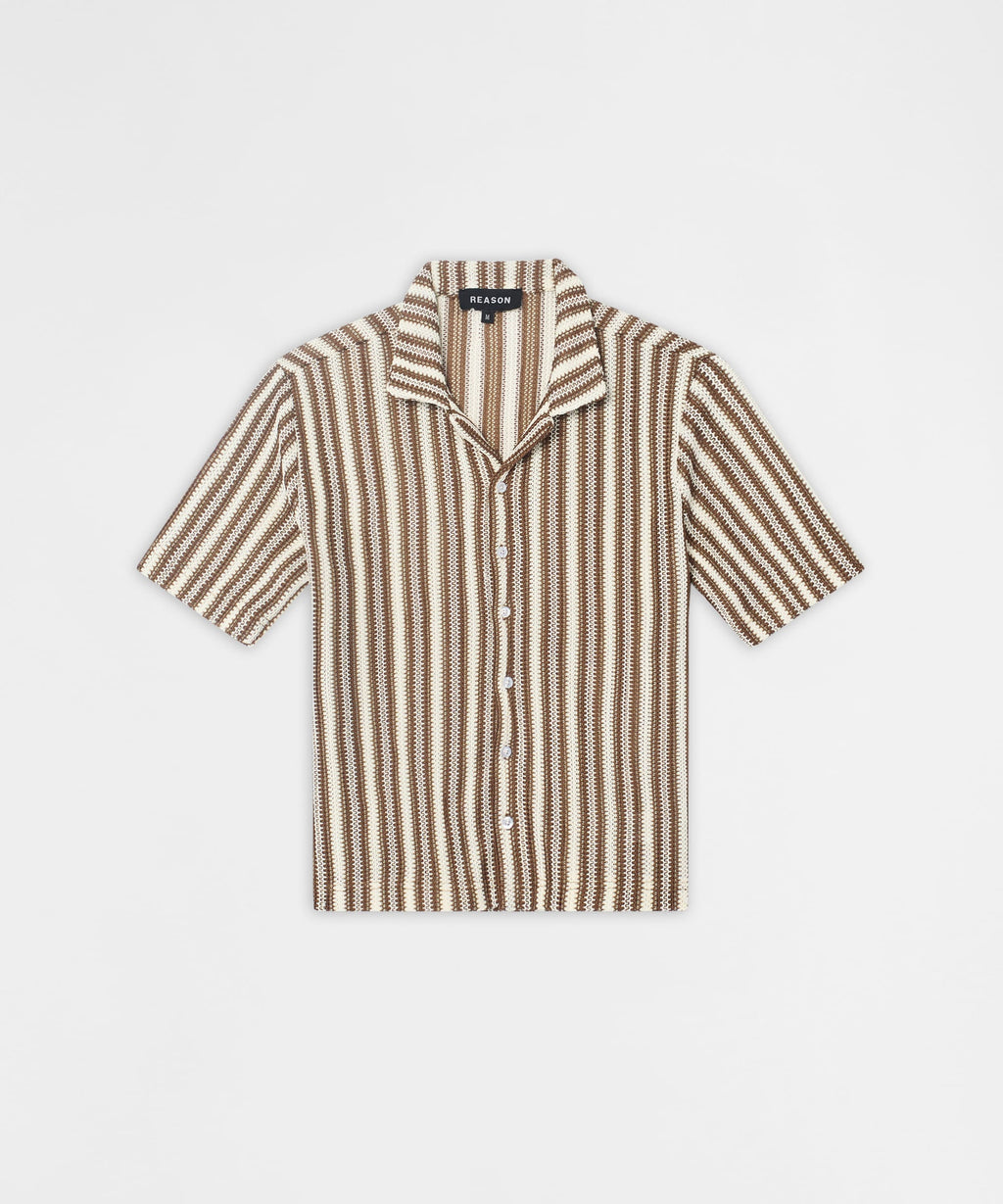 Knitted Button Down Shirt - Brown