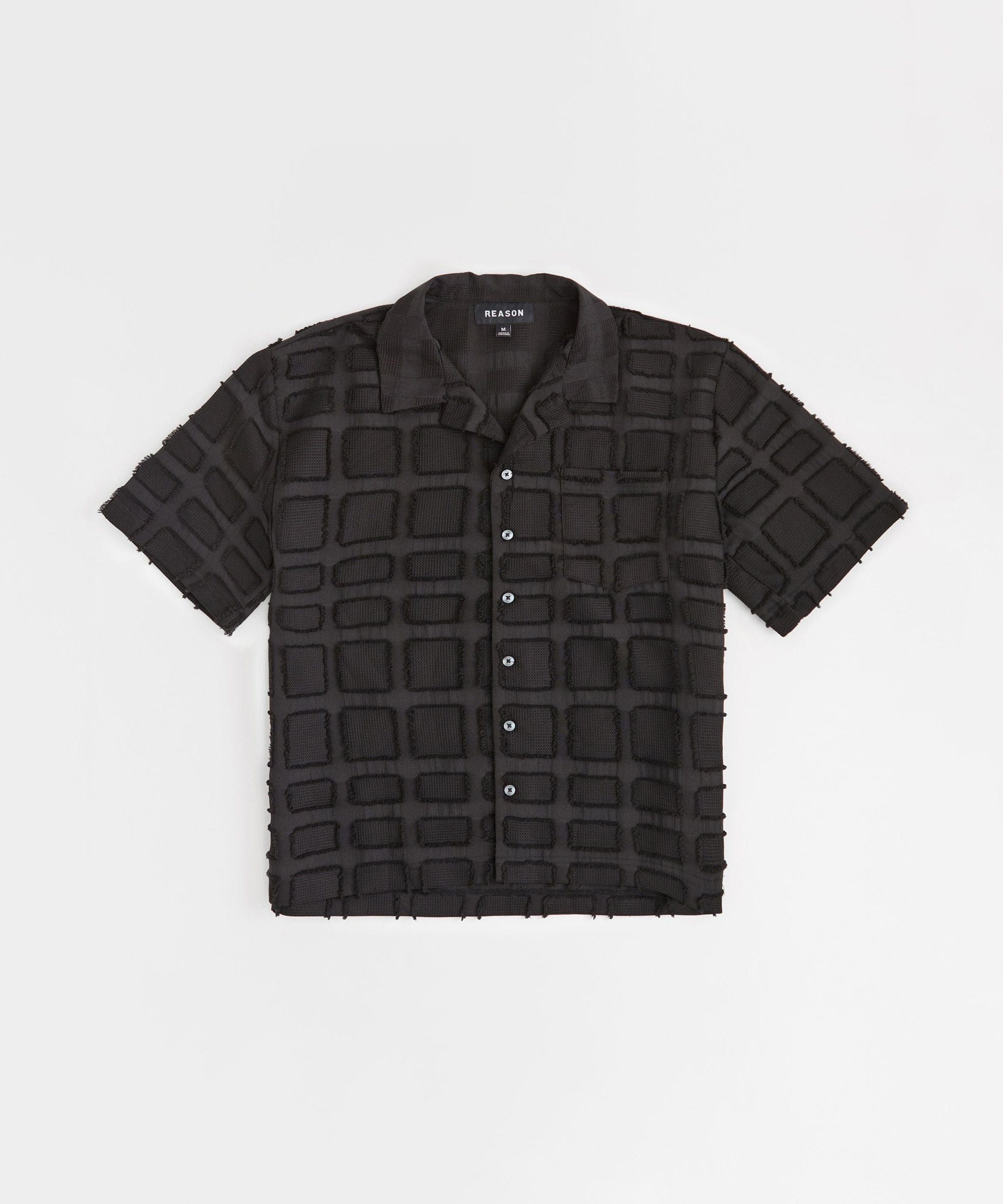 Grid Kid's Textured Button Down Short Sleeve Shirt - Black
