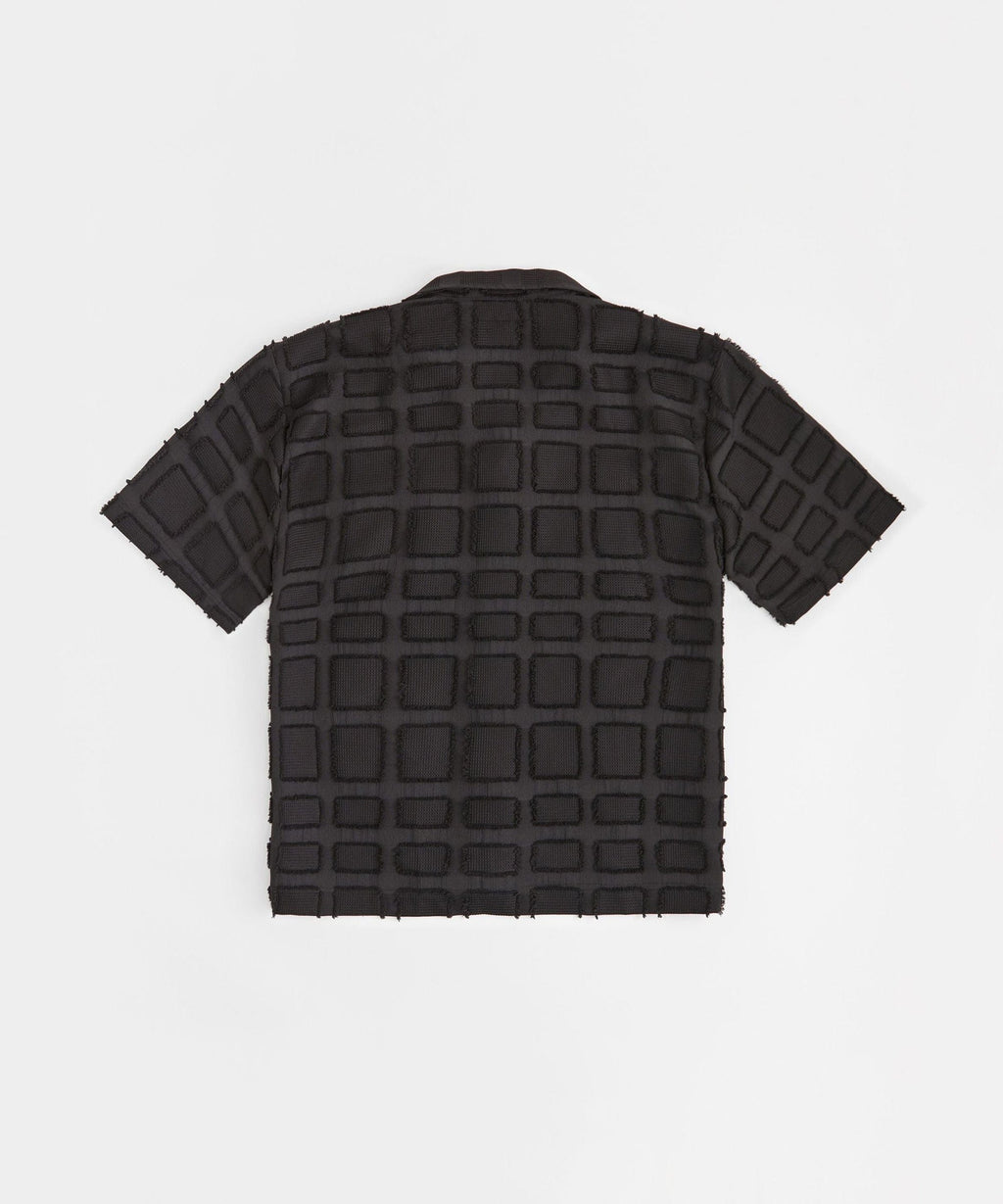 Grid Kid's Textured Button Down Short Sleeve Shirt - Black