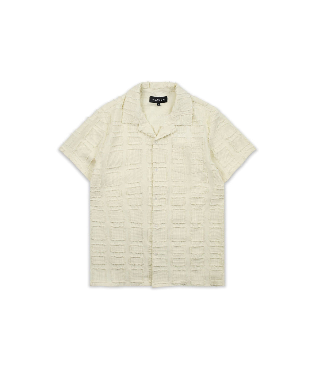 Grid Kid's Textured Button Down Short Sleeve Shirt - Cream