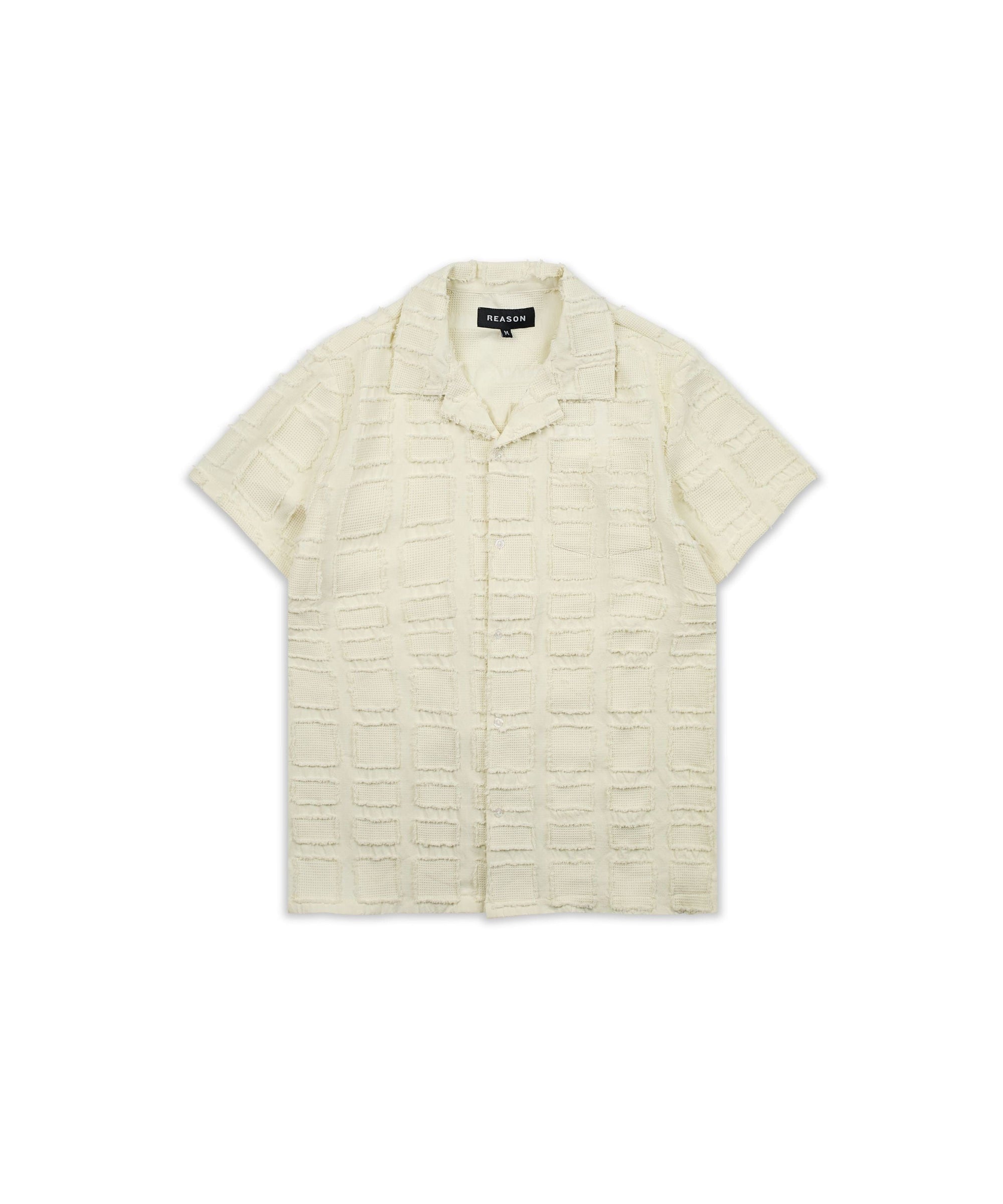 Grid Kid's Textured Button Down Short Sleeve Shirt - Cream