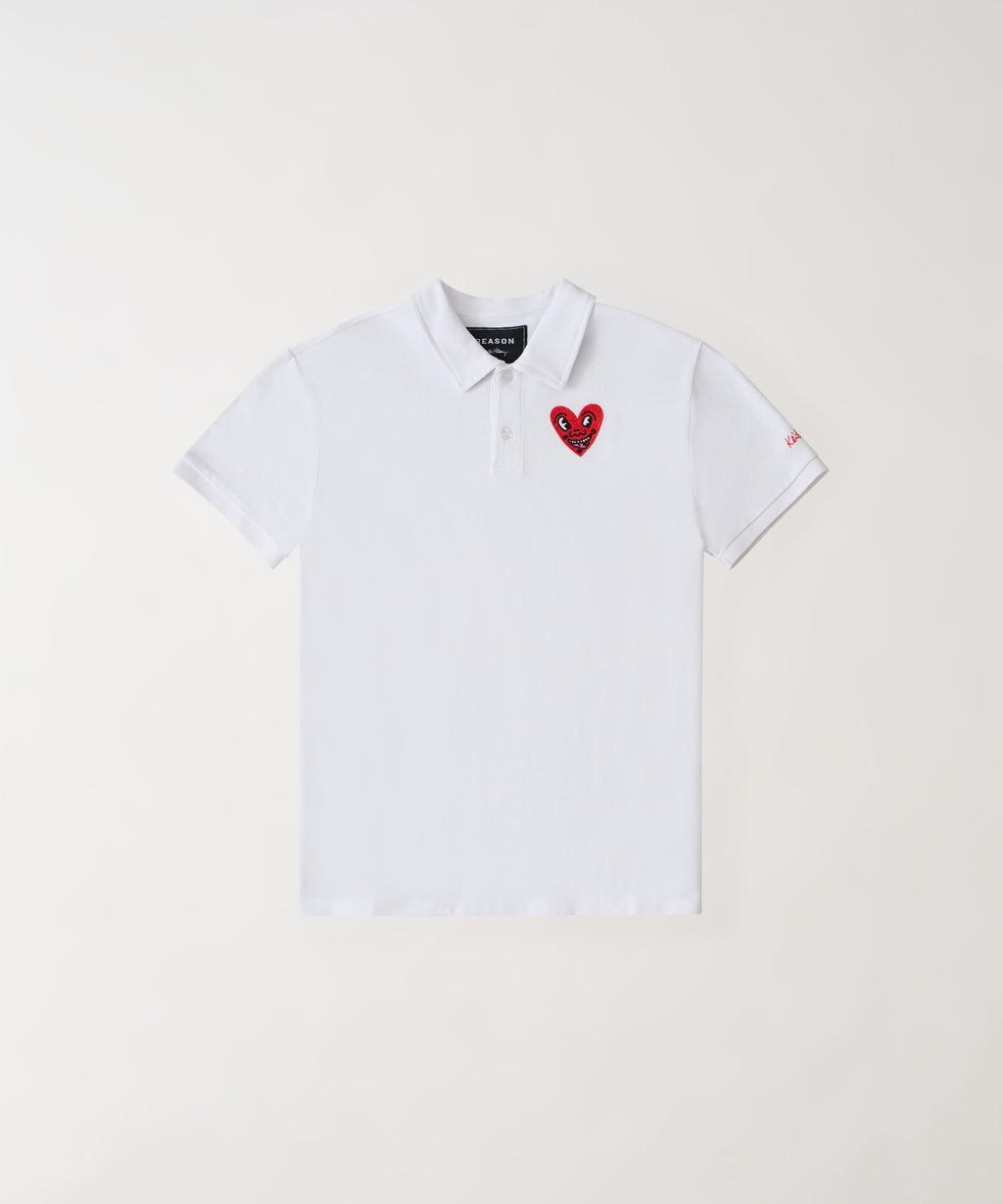 Keith Haring Embroidered Heart Polo - White