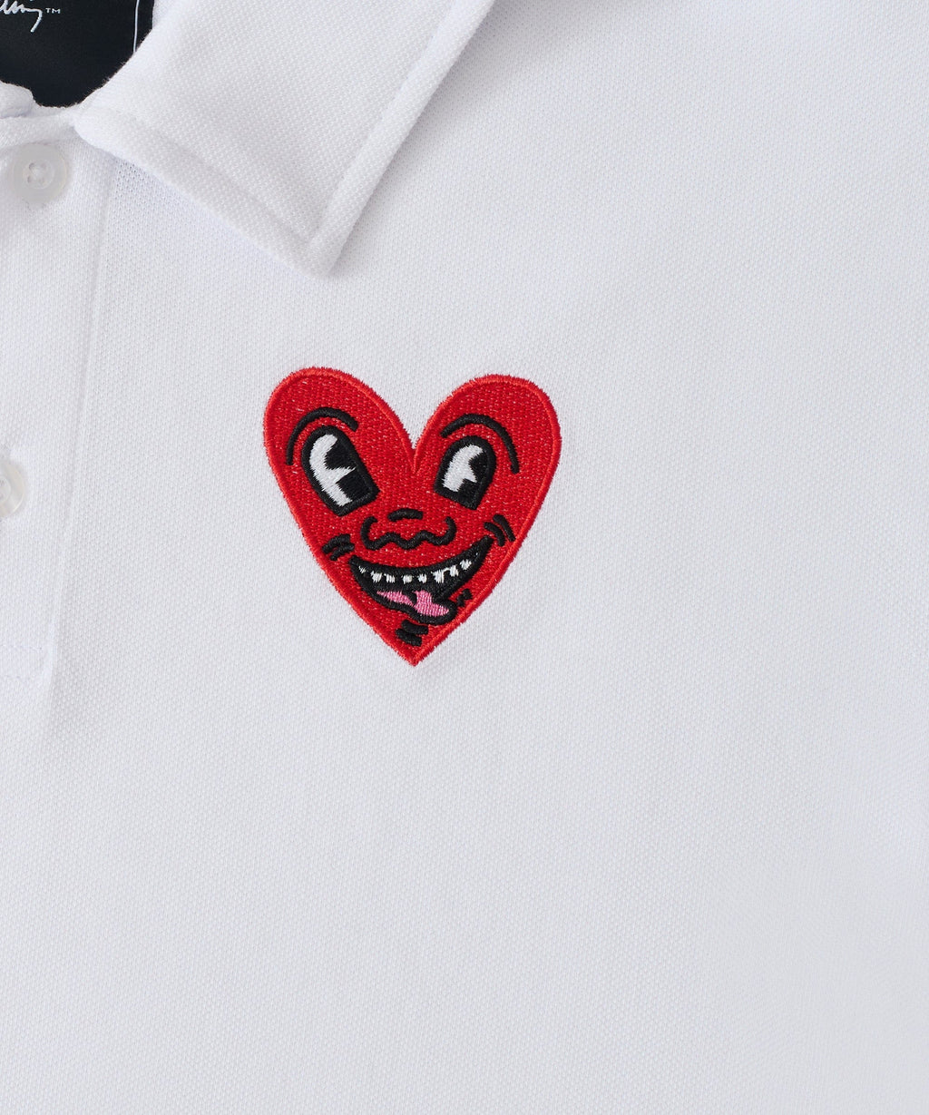 Keith Haring Embroidered Heart Polo - White