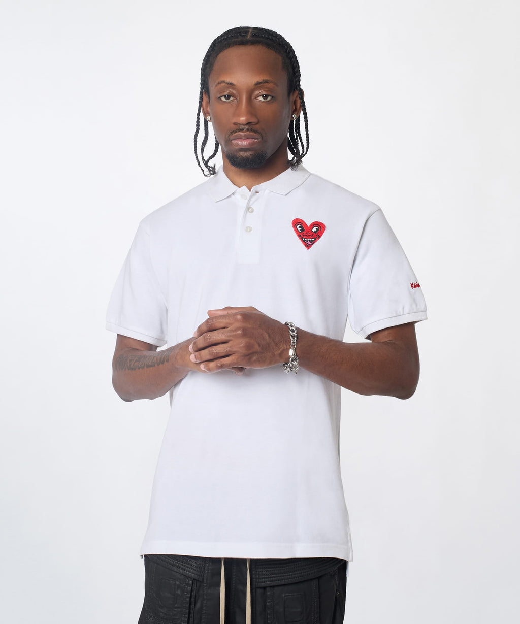 Keith Haring Embroidered Heart Polo - White