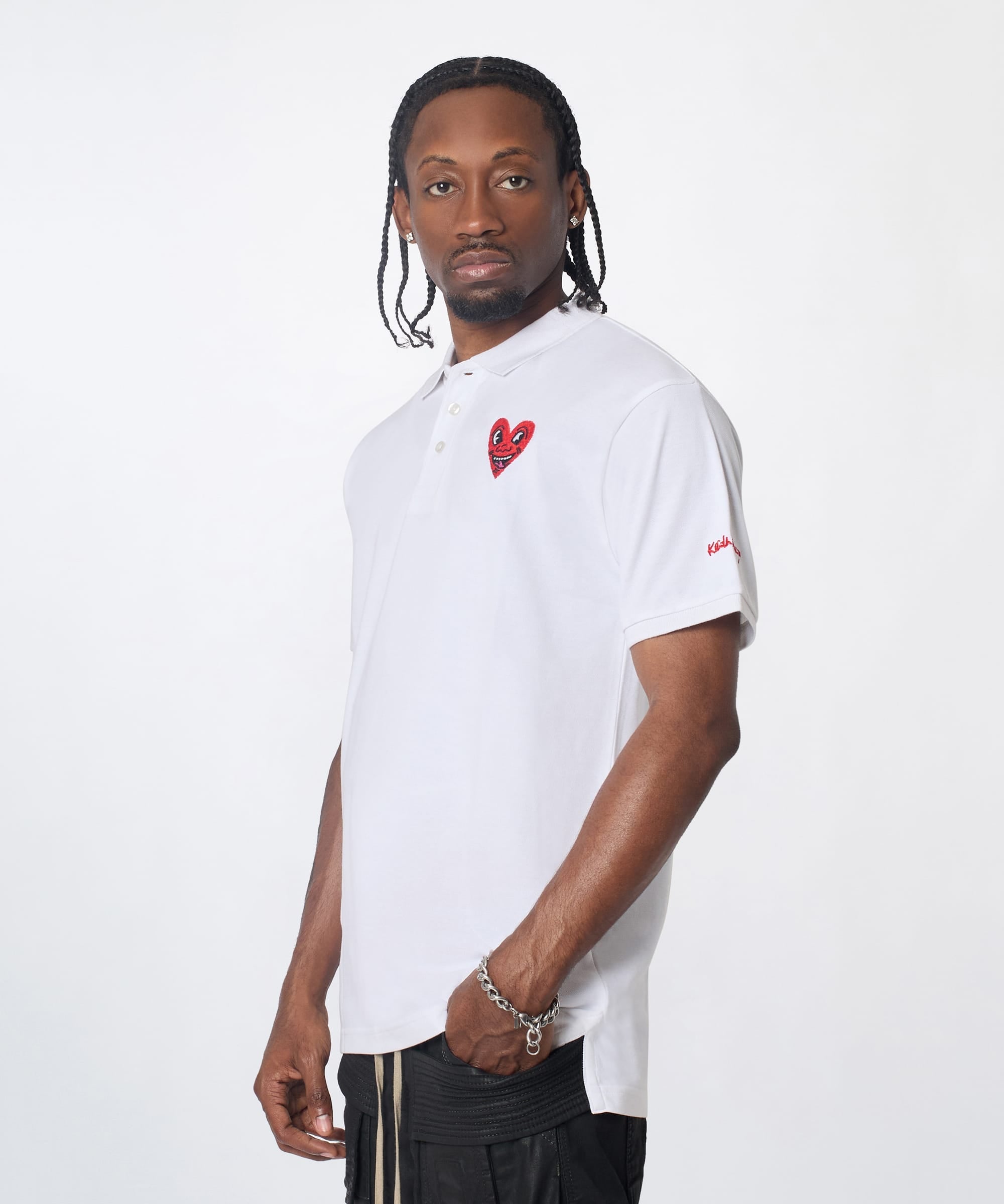 Keith Haring Embroidered Heart Polo - White