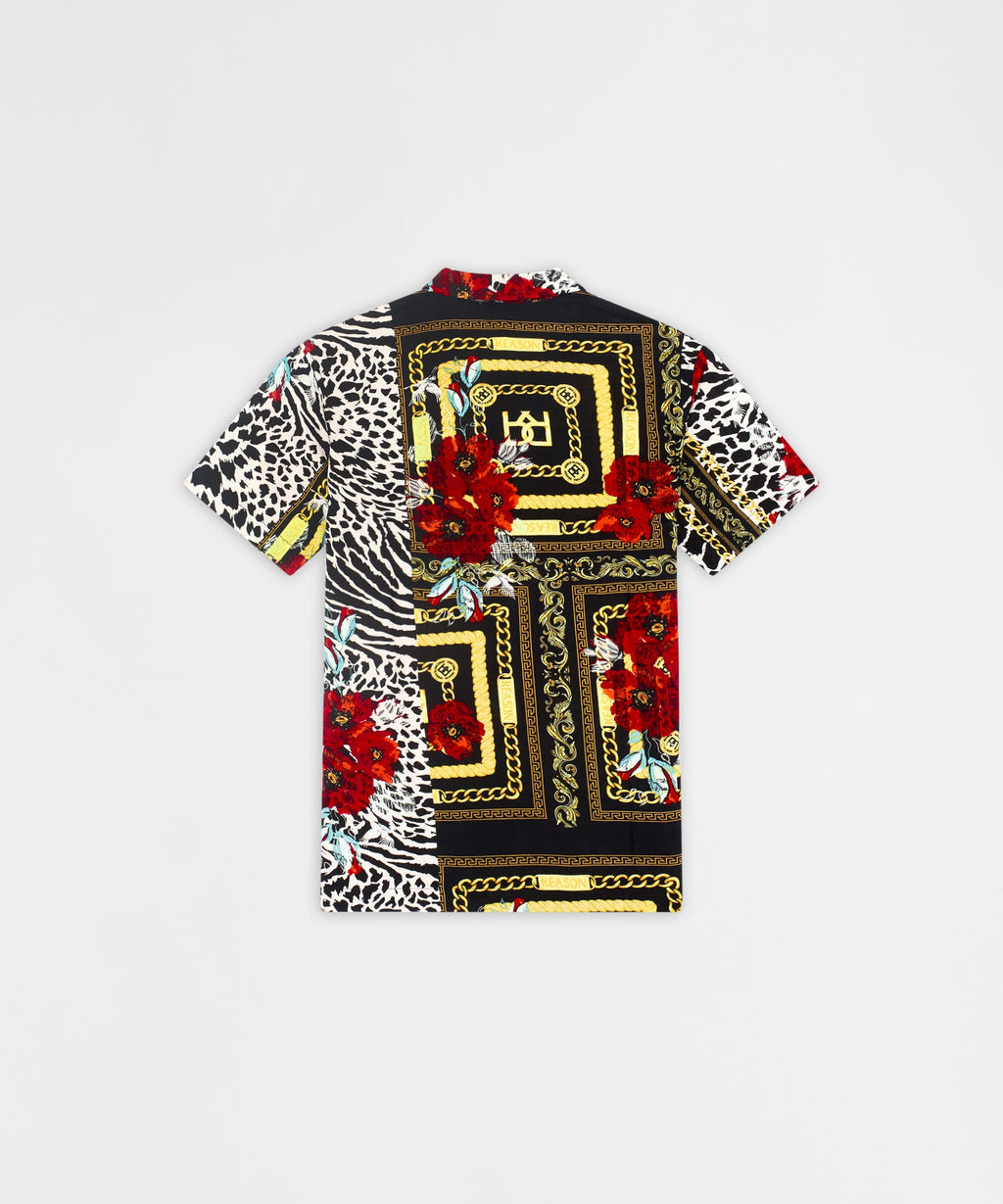 Floral & Chains Woven Shirt - Red