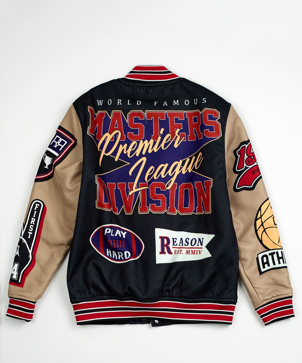 Kids Masters Division Chenille Patched Varsity Jacket - Black