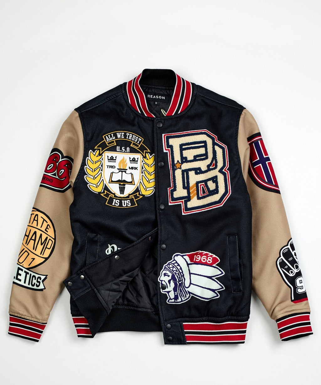Kids Masters Division Chenille Patched Varsity Jacket - Black