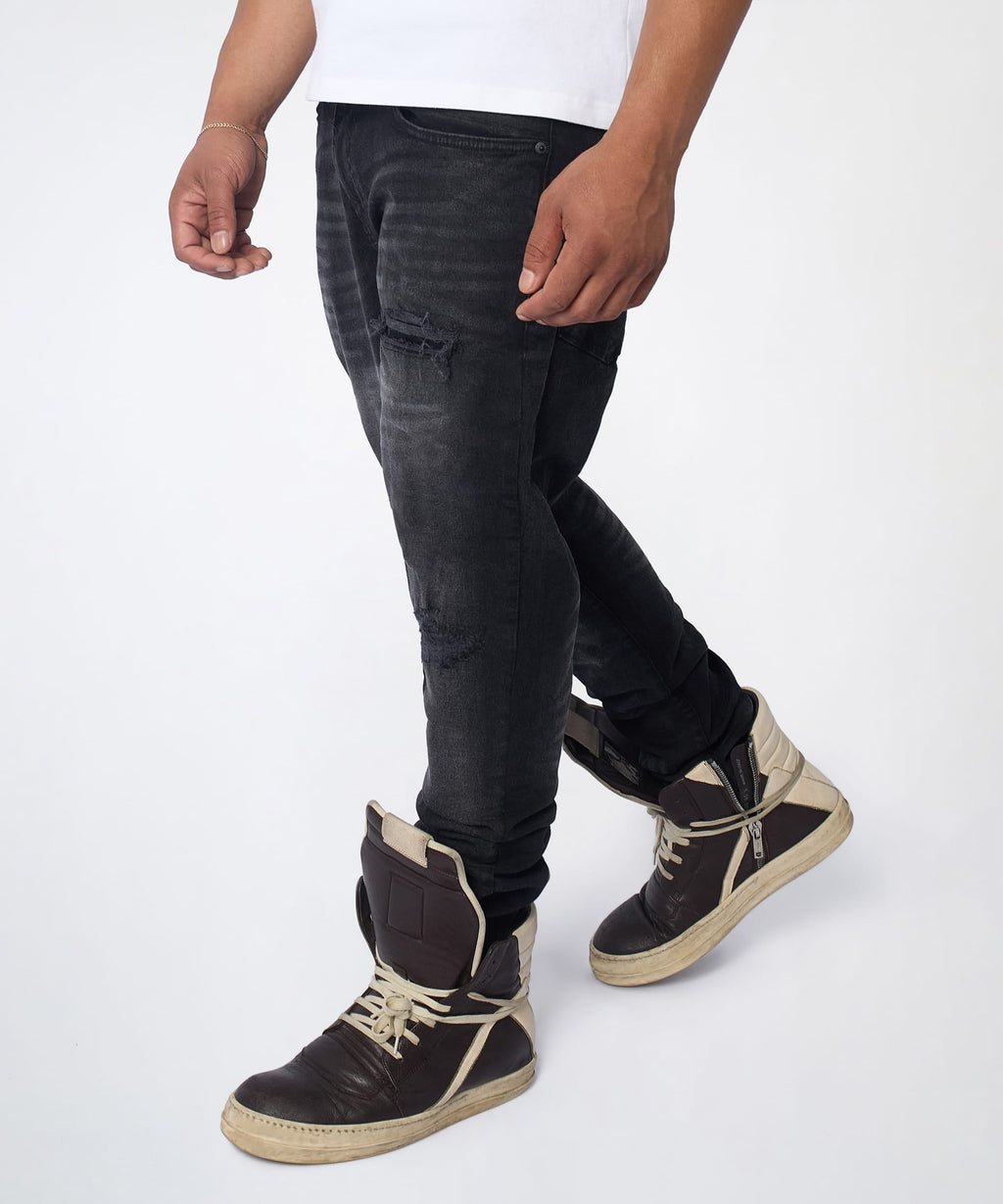 Midnight Distressed Skinny Jeans - Black