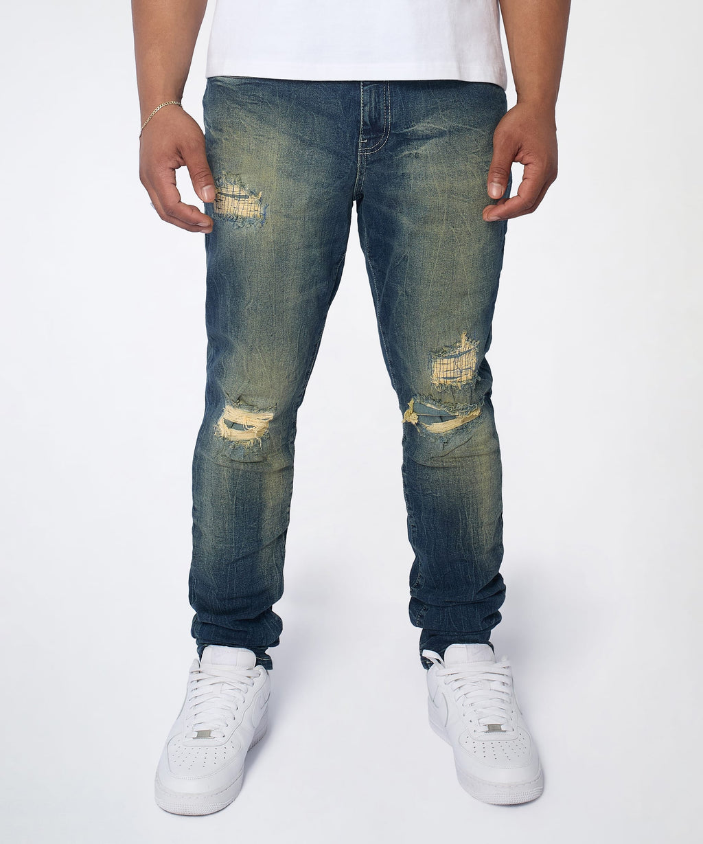 Men's Skinny Ripped Denim Pant - Medium Blue