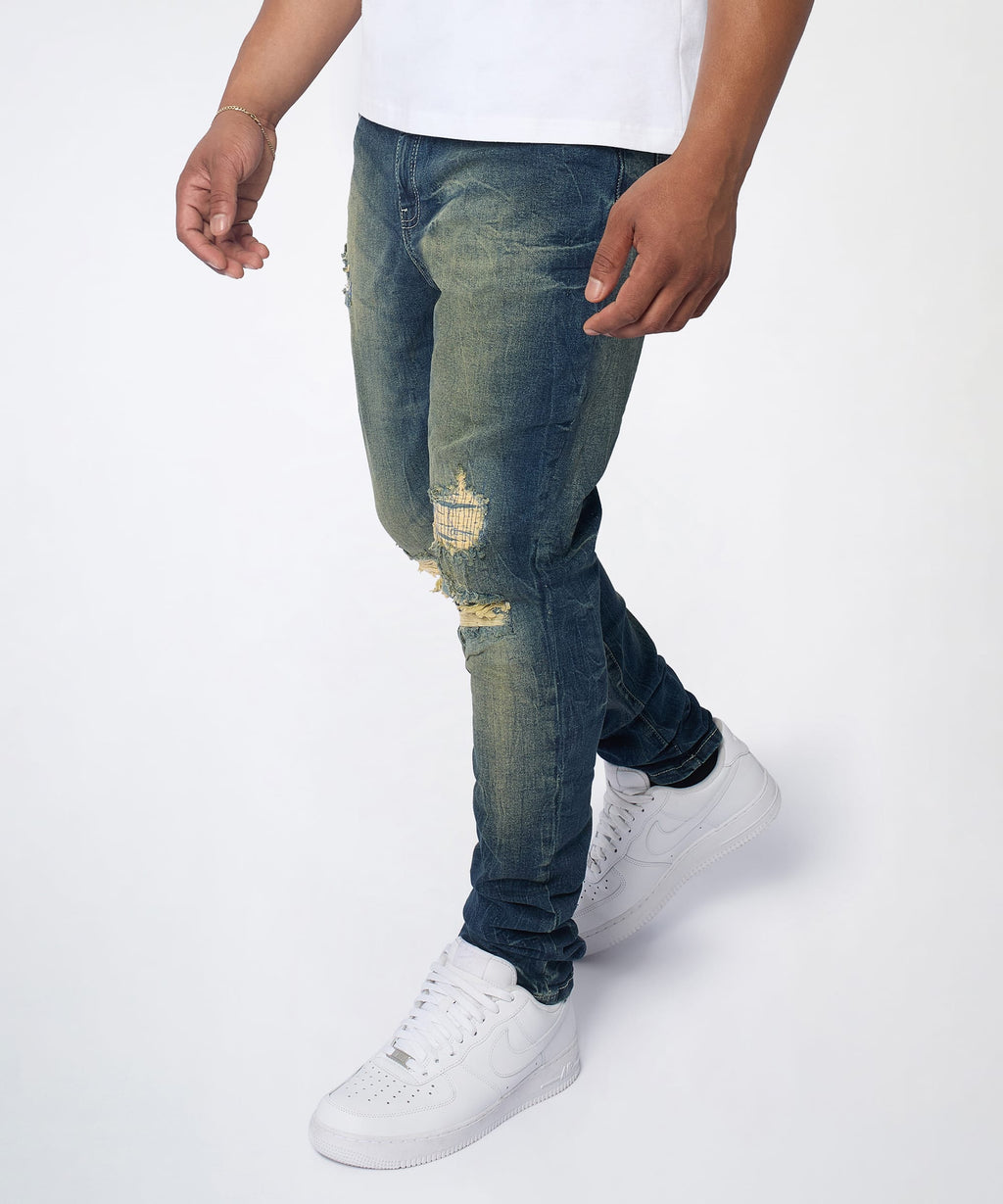 Men's Skinny Ripped Denim Pant - Medium Blue