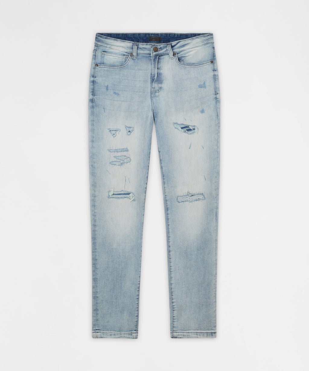 Ice Wash Distressed Skinny Jeans - Light Blue