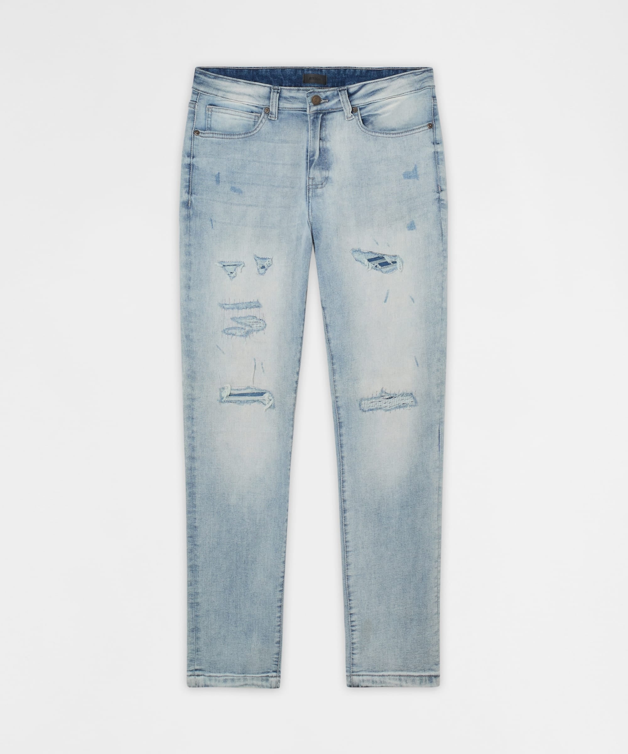 Ice Wash Distressed Skinny Jeans - Light Blue
