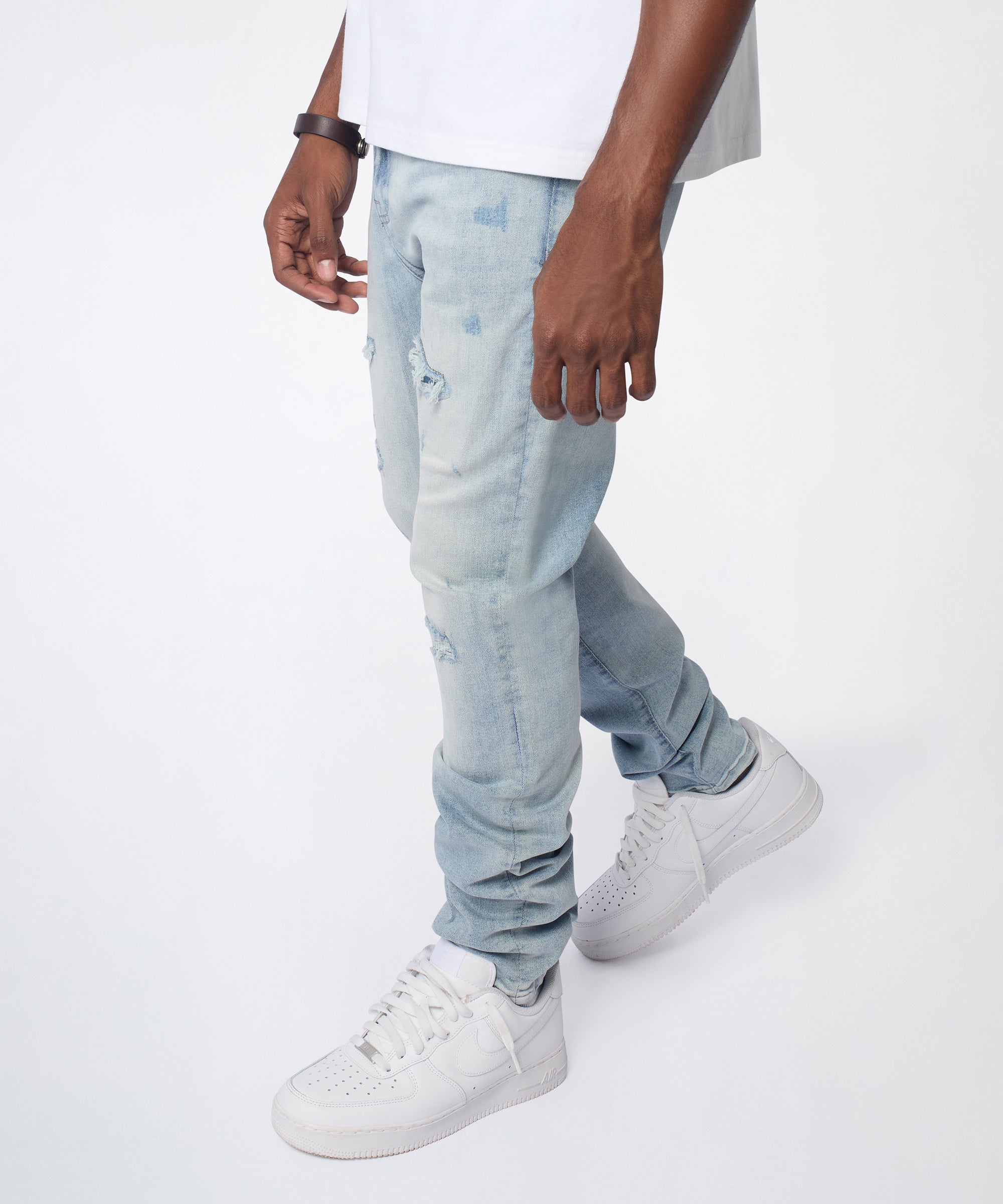Ice Wash Distressed Skinny Jeans - Light Blue