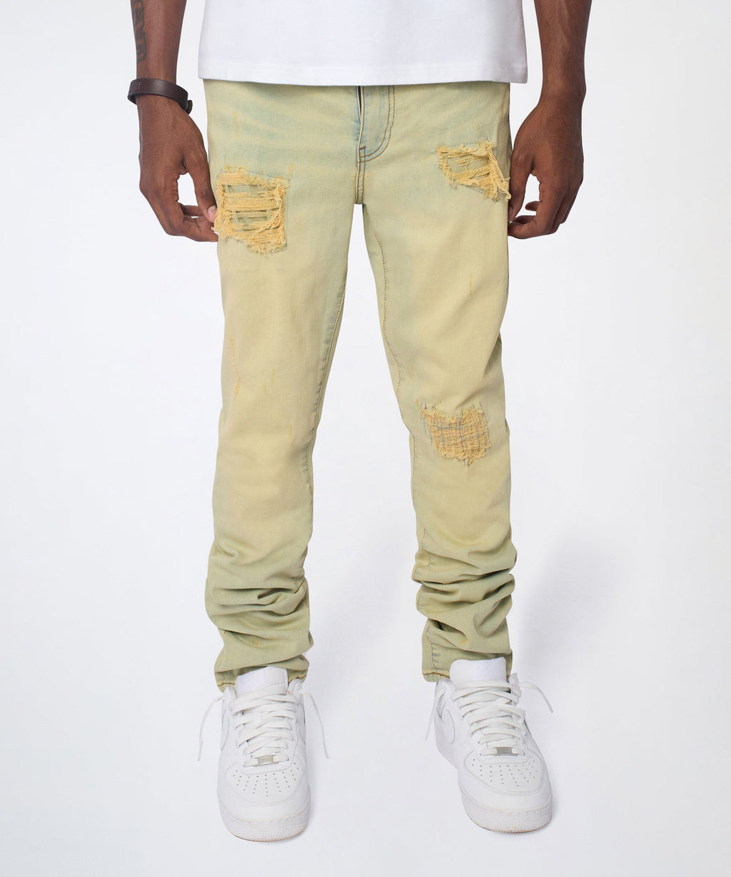 Mended Distressed Skinny Jeans - Light Blue