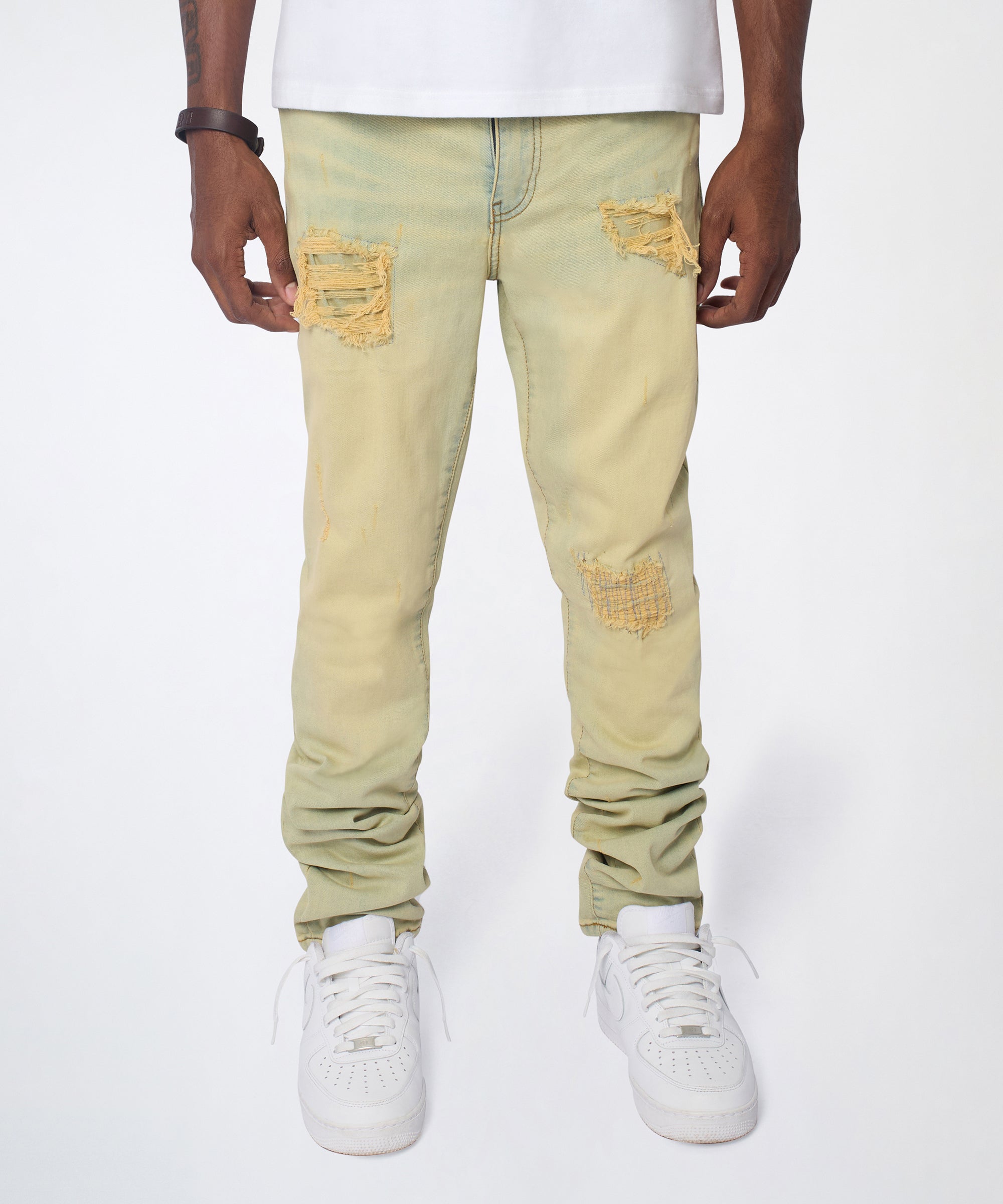 Mended Distressed Skinny Jeans - Light Blue