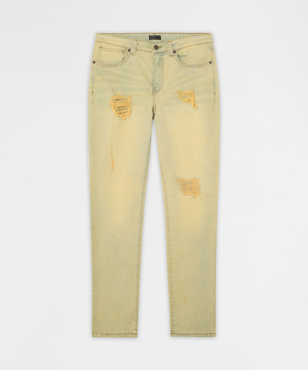 Mended Distressed Skinny Jeans - Light Blue