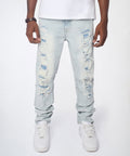 Fracture Distressed Skinny Jeans - Light Blue