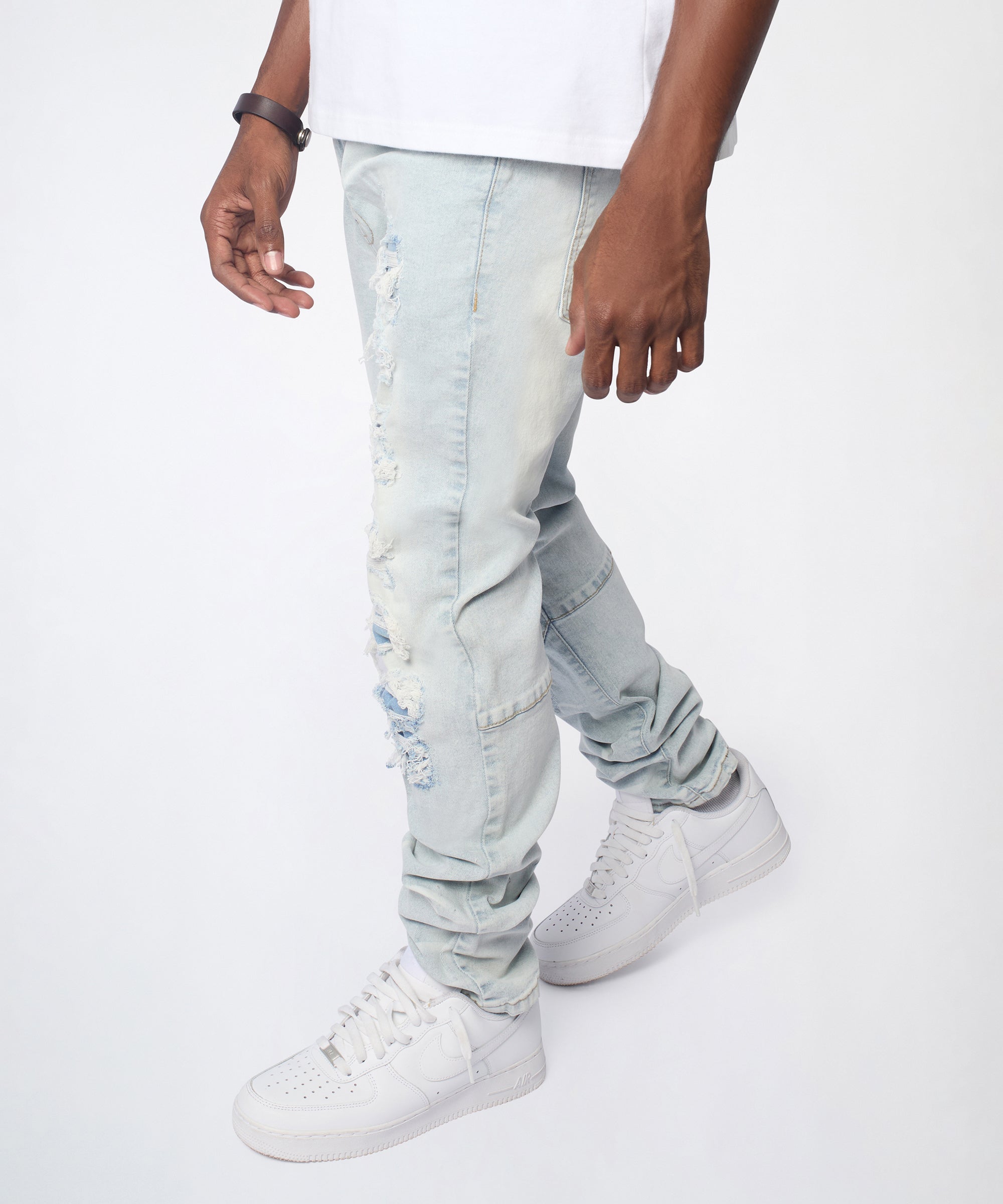 Fracture Distressed Skinny Jeans - Light Blue