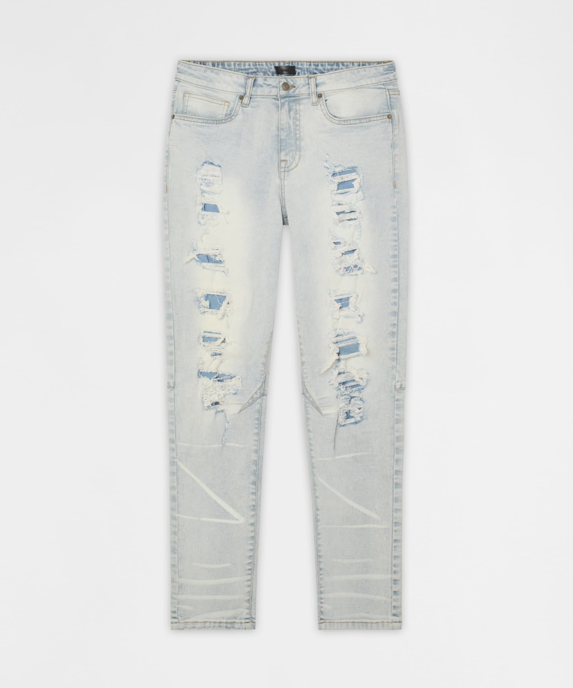 Fracture Distressed Skinny Jeans - Light Blue