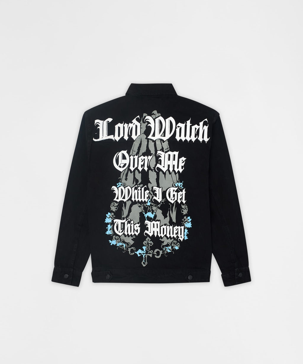 Menace Frayed Denim Jacket - Black