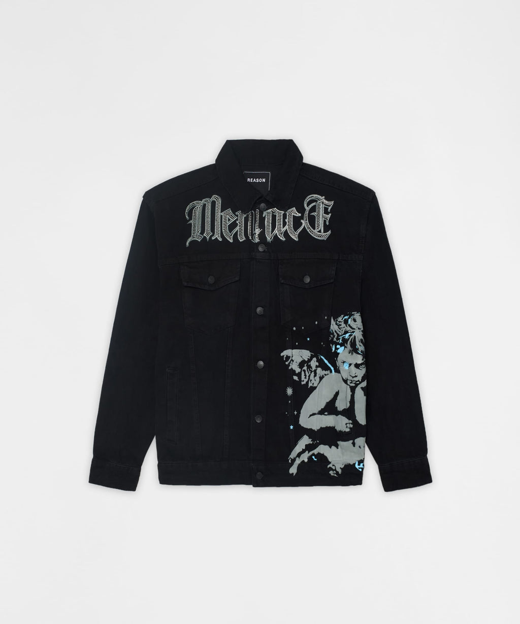 Menace Frayed Denim Jacket - Black