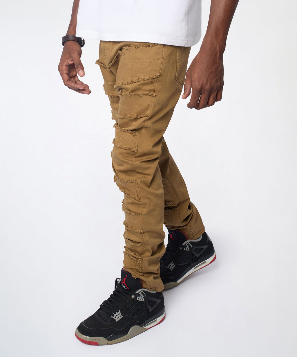 Heavy Distressed Frayed Skinny Jean - Khaki